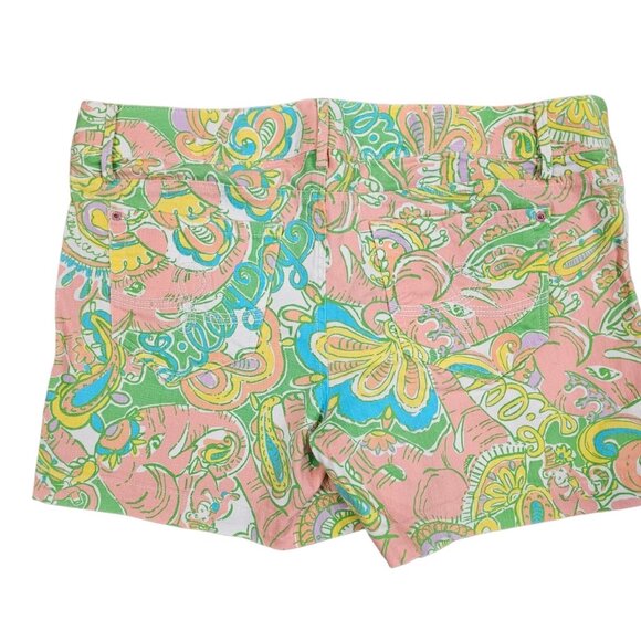 LILLY PULITZER Paisley Print Clifton Denim Shorts Sz 14 Elephant Monkey Stretch - Picture 3 of 10